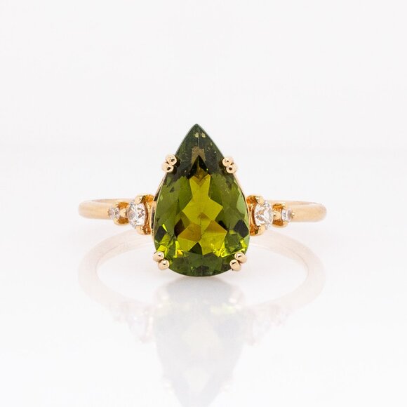 2.4cts Green Tourmaline Ring in 14K Solid Gold with Natural Diamond Accents - Picture 5 of 8